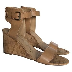 American Rag Cork Wedge Platform Sandals Womens 9.5 Tan Leather Ankle Strap